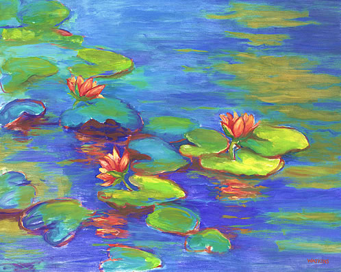 Water Lilies - beautiful painting of french garden and water.