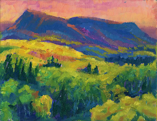 Last evening on hummingbird mountain - contemporary abstract landscape by Katiel. Copyright 2004. All rights reserved.